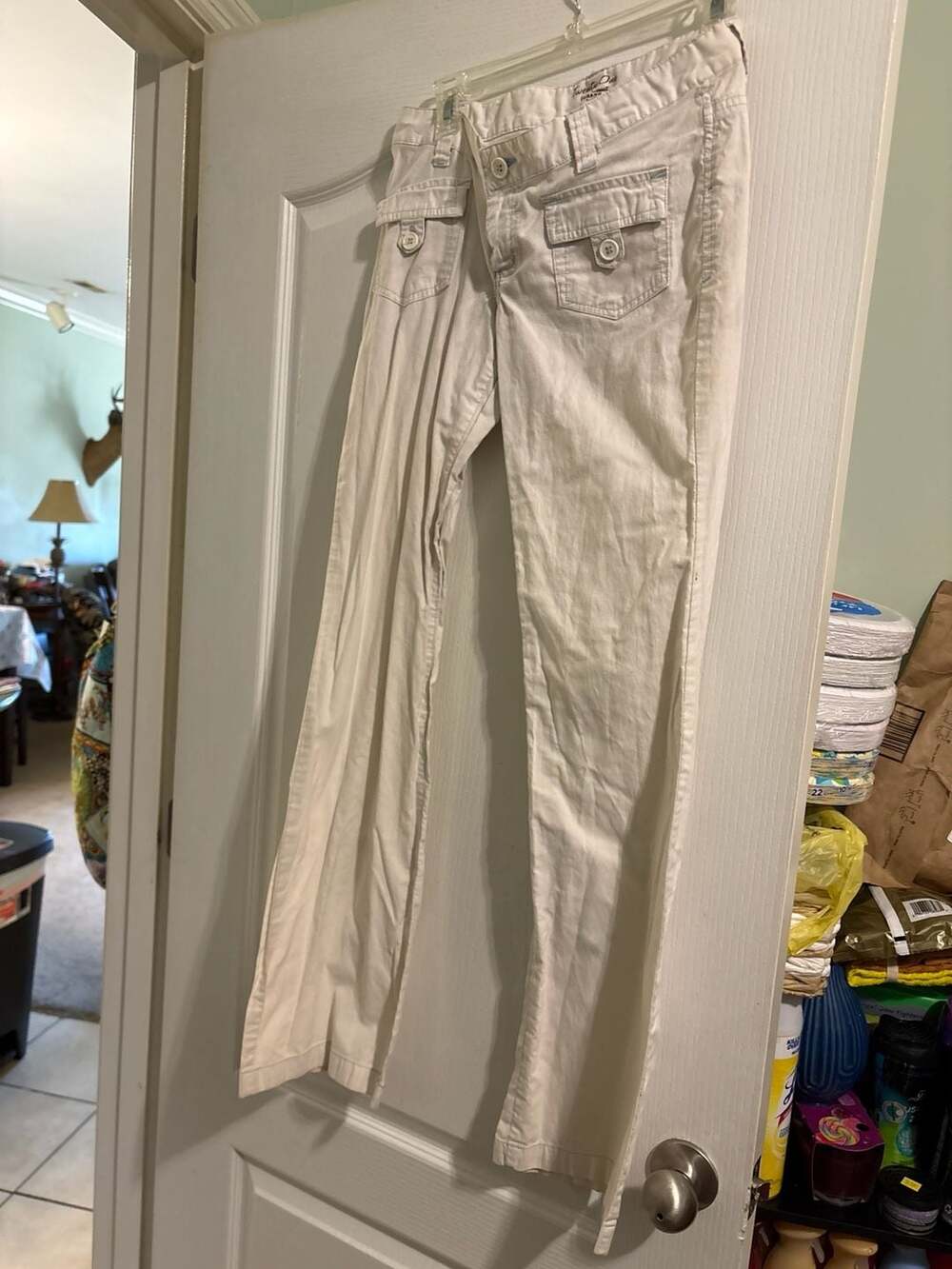 Vintage Y2K Twenty One West Coast Brand White Low Rise Corduroy Flare Cargo